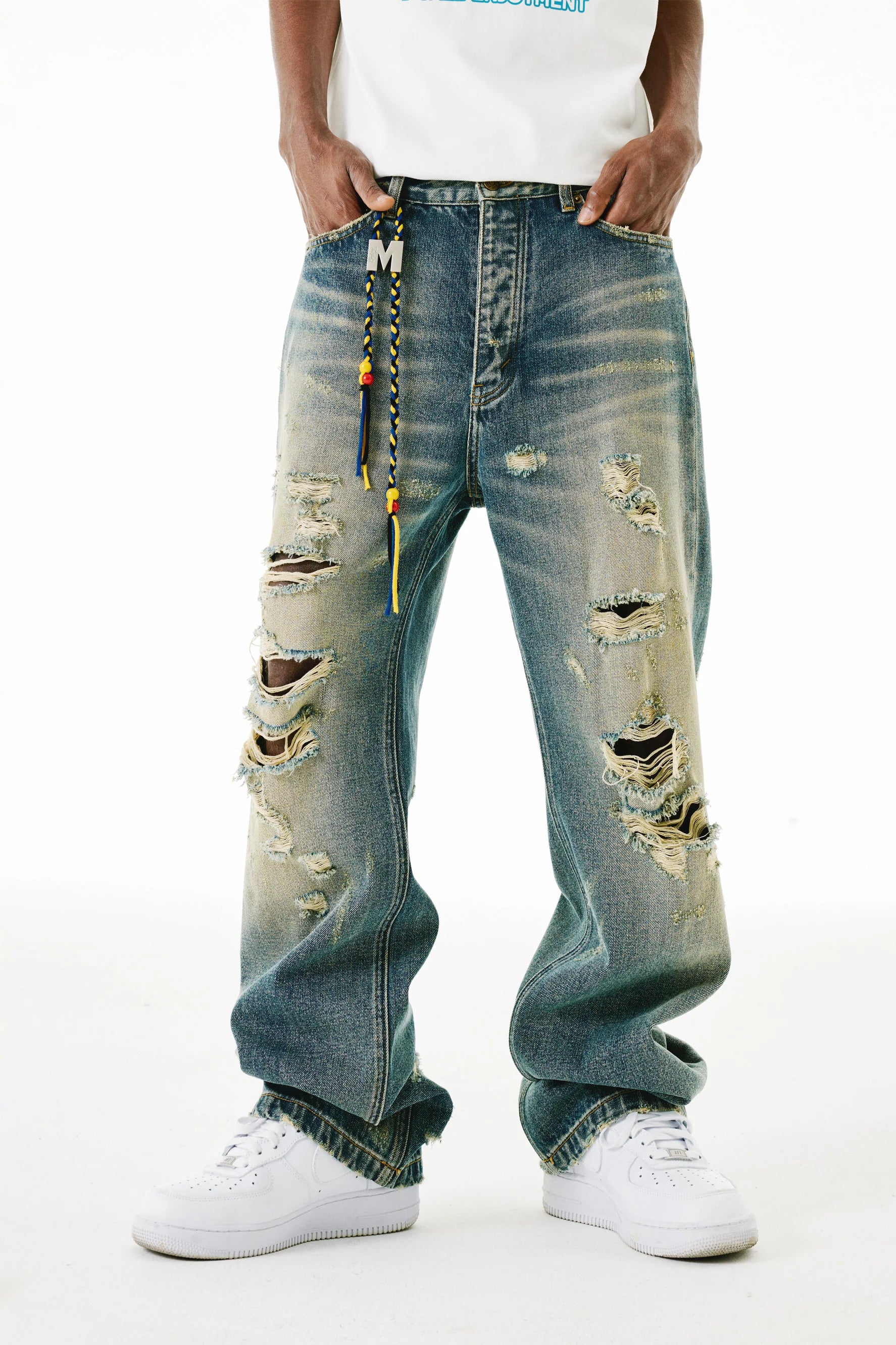 Washed Distressed Jeans (With Tassle)