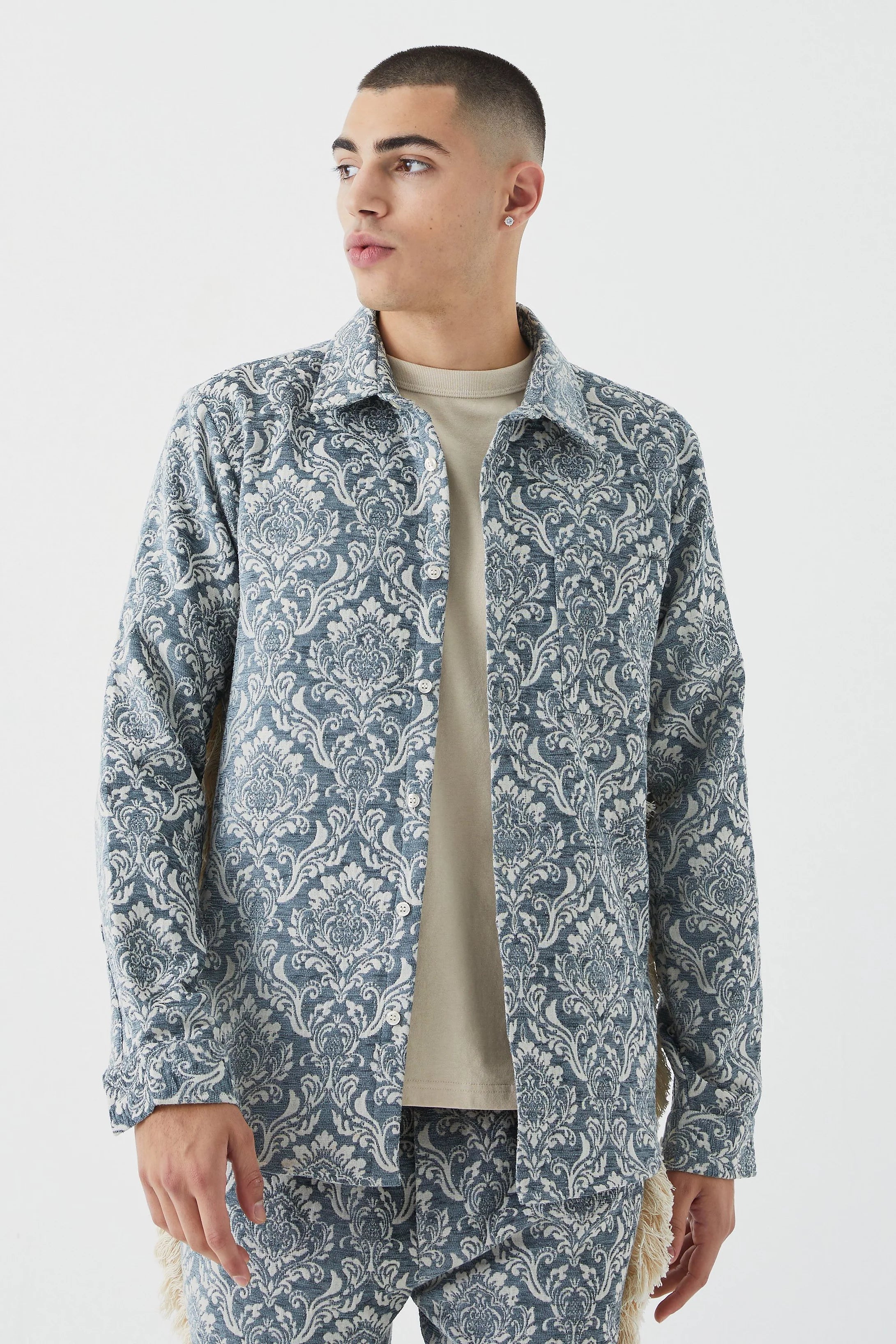 Long Sleeve Overshirt Blue & White (with Pattern)